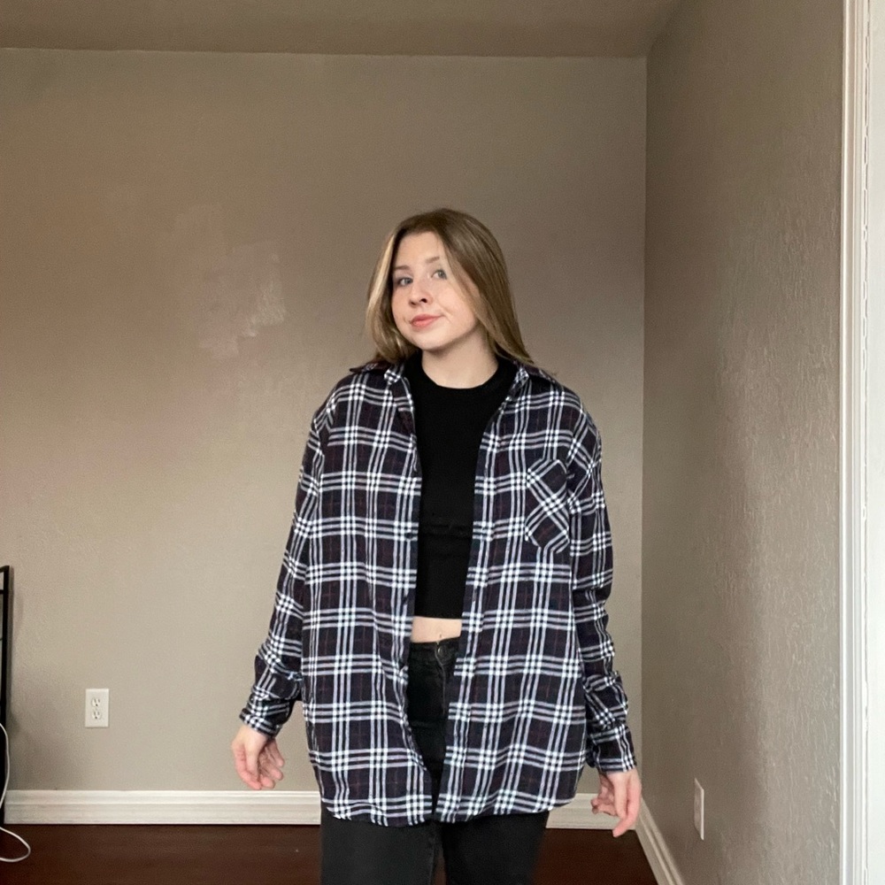 Oversized navy and red flannel